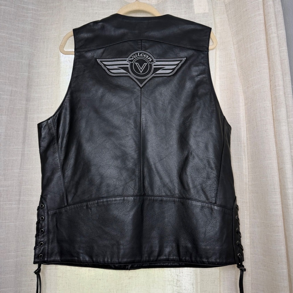 Rare Vintage Kawasaki Vulcan Leather Motorcycle Vest Side Lace Men's Large Black